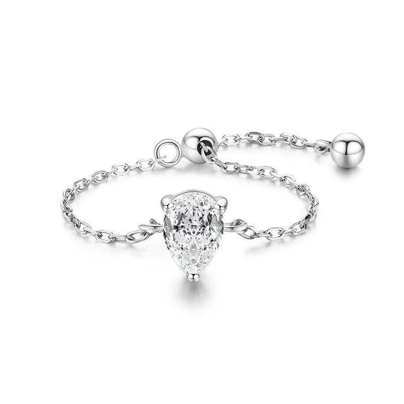 Anel Prata Cristal Zircônia Corrente Regulável Lunnelé™
