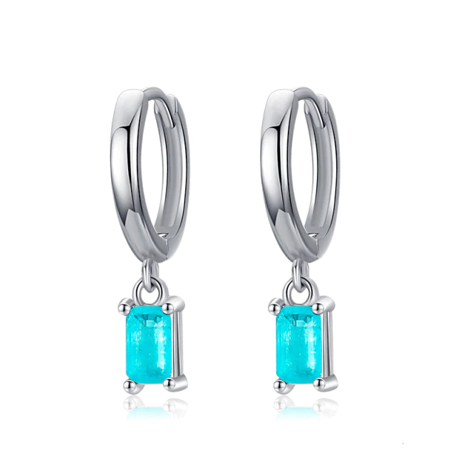 Brinco Prata de Argola com Pingente Turmalina Paraíba Azul Lunnelé™