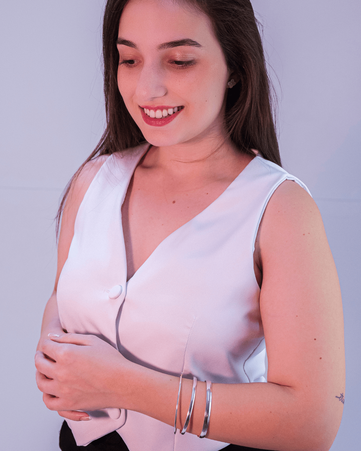 Mix com Três Braceletes Lisos Click Em Prata 925 Lunnelé™ - foto 3