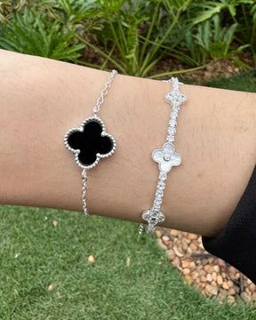 Pulseira Trevo Pedra Preta Prata 925 Lunnelé™ - foto 2