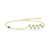 Pulseira Folhas Verdes Prata 925 Banhado em Ouro 18k Lunnelé™
