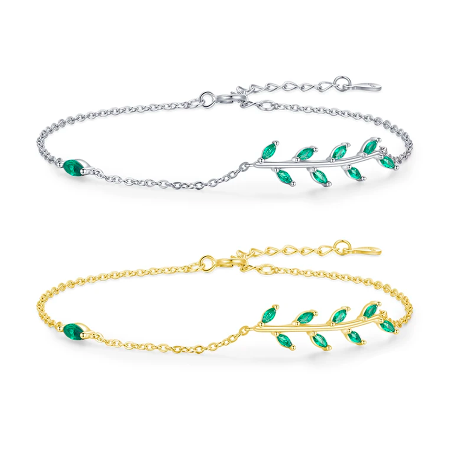 Pulseira Folhas Verdes Prata 925 Banhado em Ouro 18k Lunnelé™ - foto 3