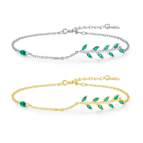 Pulseira Folhas Verdes Prata 925 Banhado em Ouro 18k Lunnelé™ - foto 3